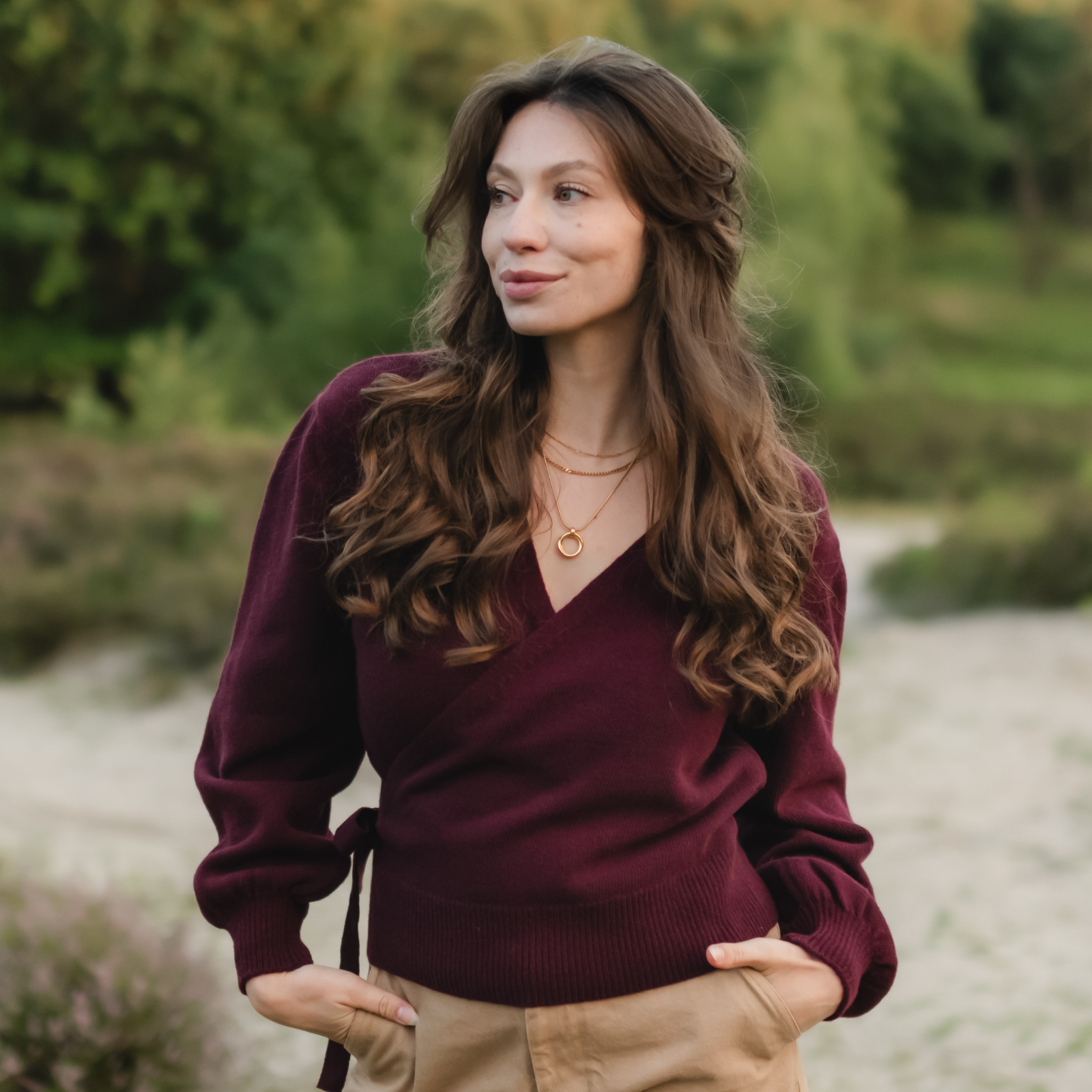 Nordlicht Mona Wickelcardigan Cherry recycelte Wolle