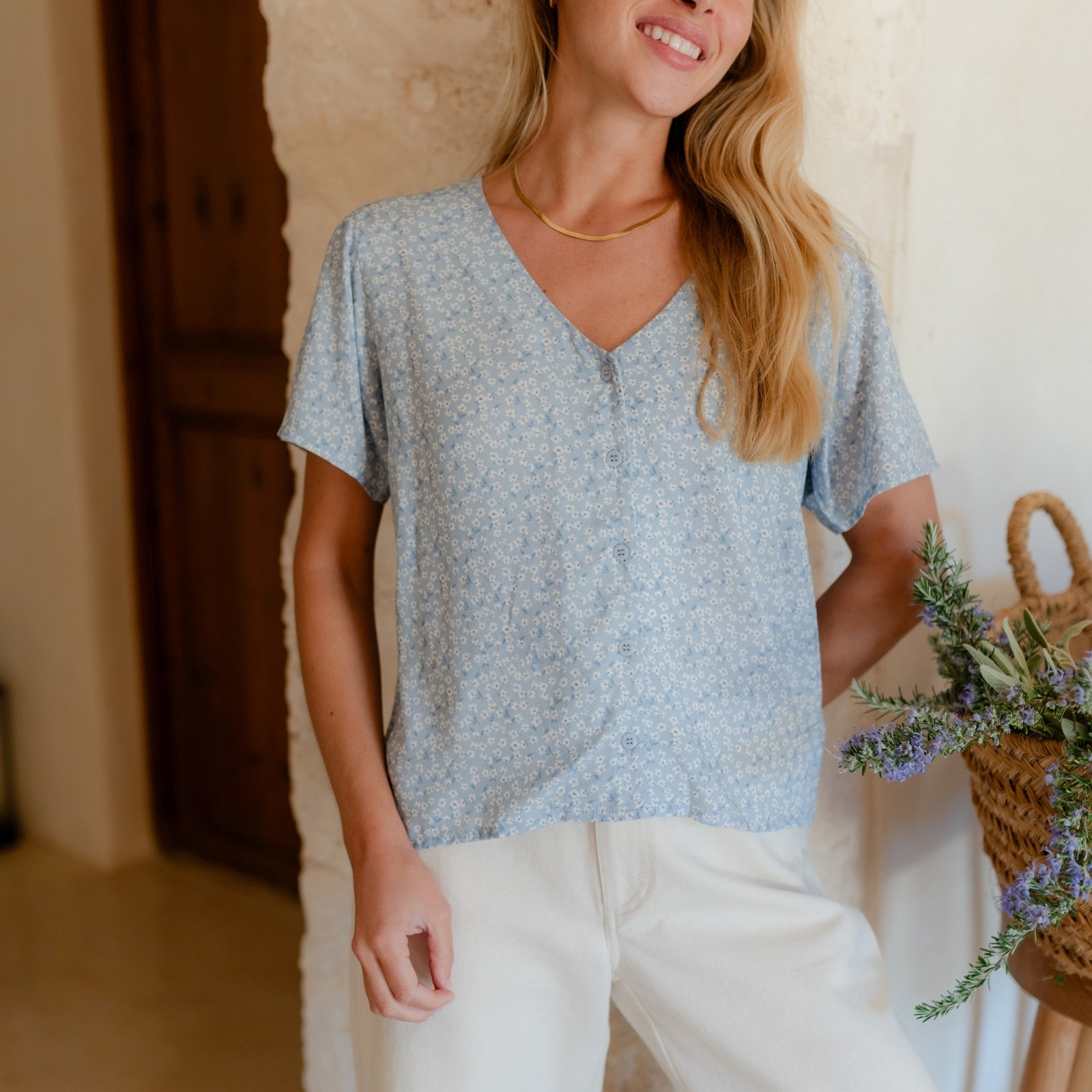 Nordlicht Saga Kurzarm Bluse Blumenmuster Ecovero