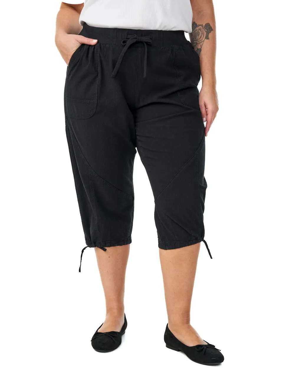 Zizzi 3/4 Hose Capri Baumwolle Taschen lockere Passform