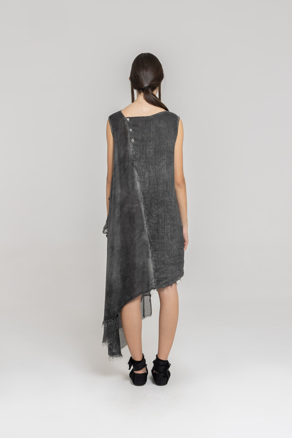 Sanctamuerte Abiti Abito Midi Smanicato Kleid Leinen