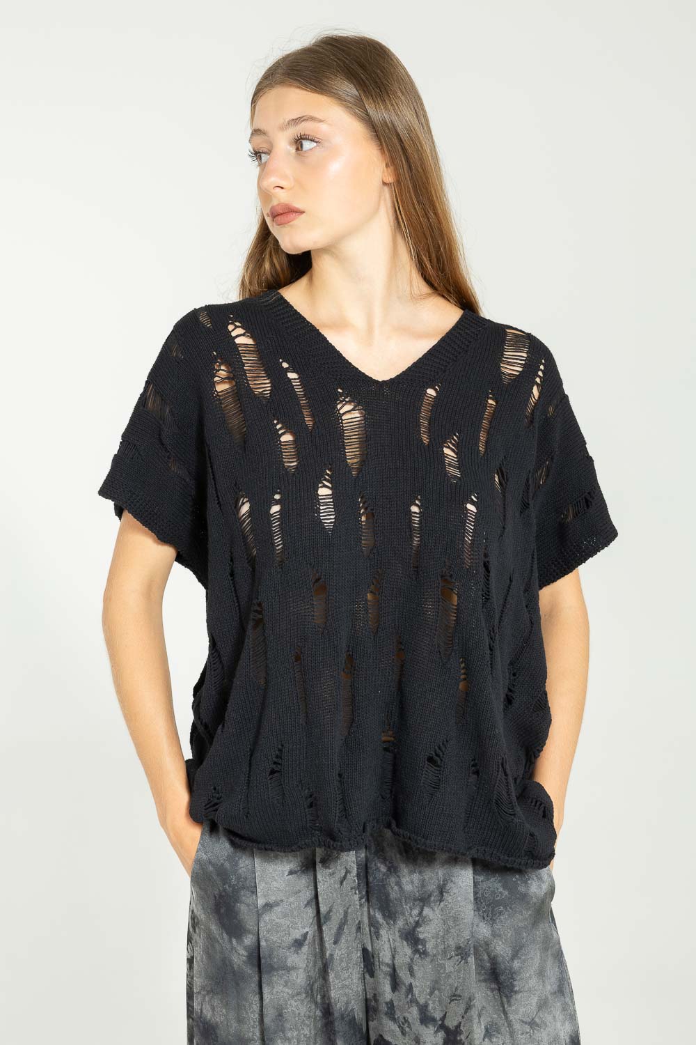 Sanctamuerte Maglieria Boxy Pullover Baumwolle V-Ausschnitt