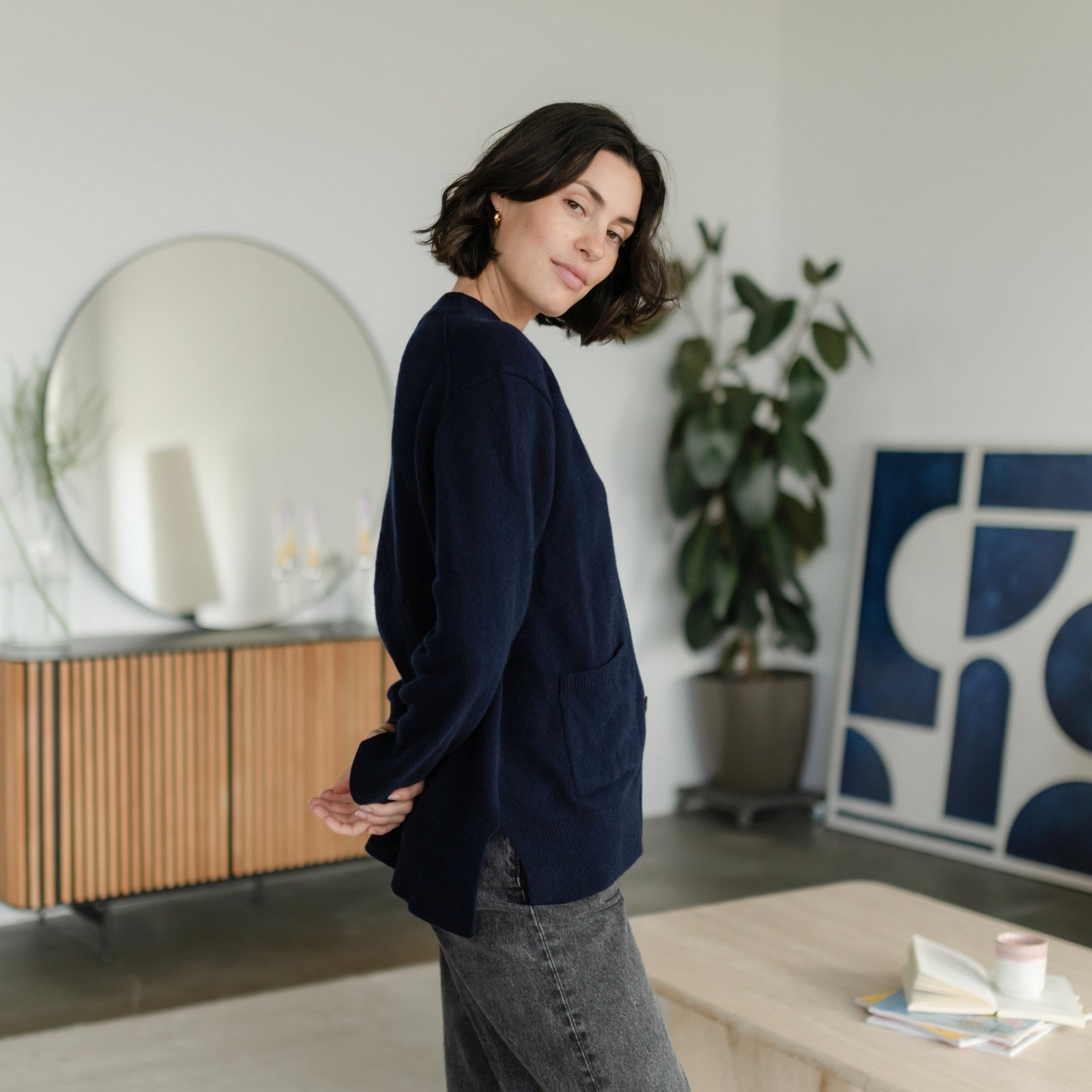 NORDLICHT Milla Woll-Cardigan recycelte Wolle Marineblau