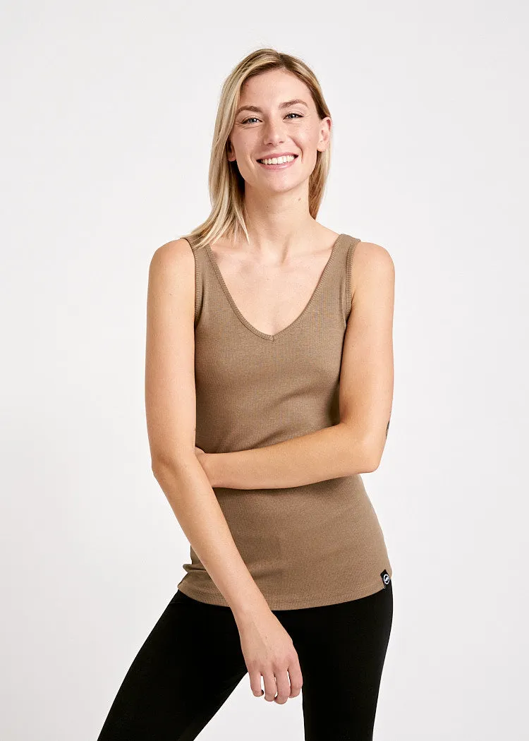 Wijld Sophie Tank Top Damen Shiitake Ripp V-Ausschnitt
