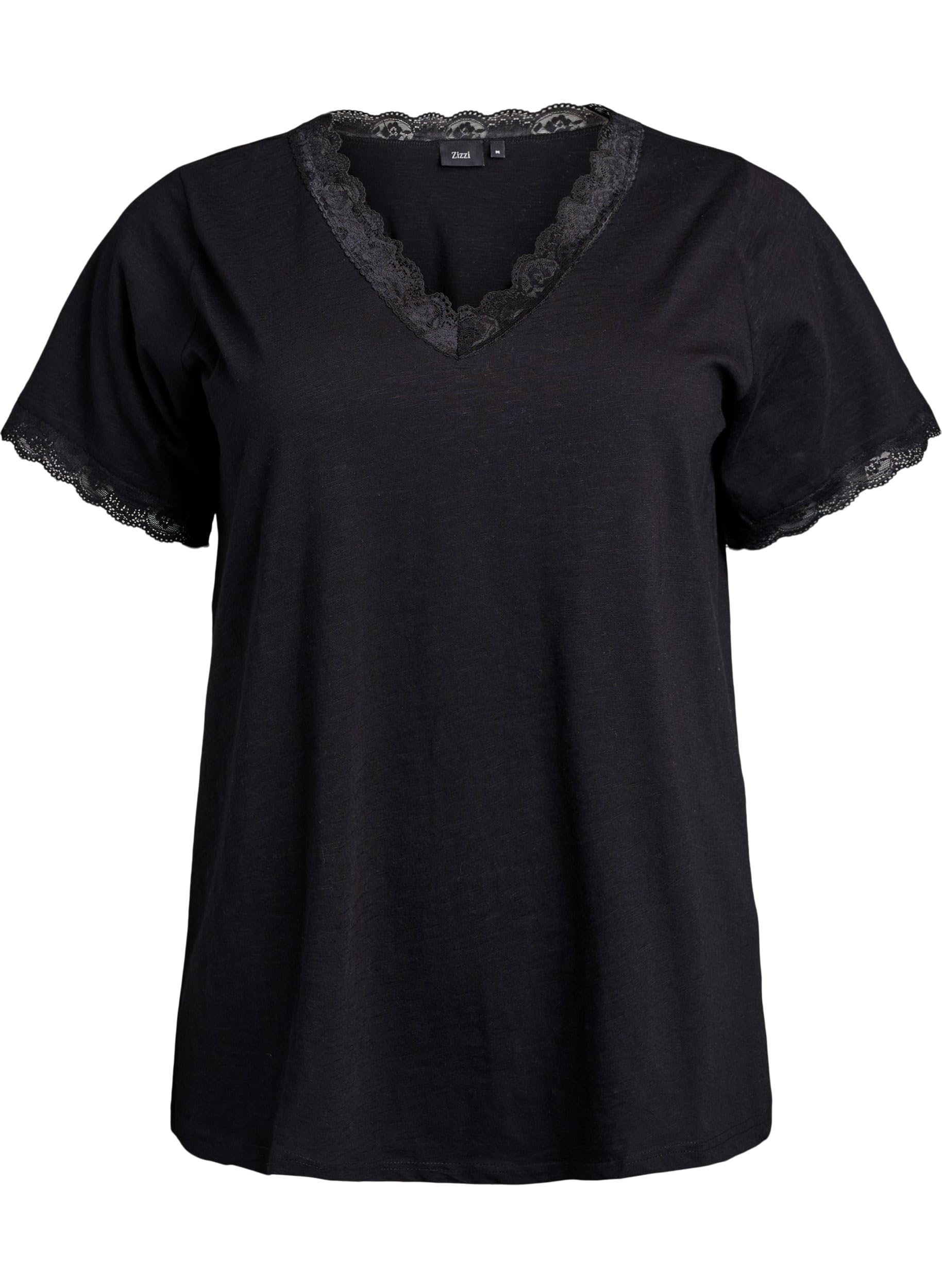 Zizzi T-Shirt Damen Baumwolle V-Ausschnitt Spitze große Größen