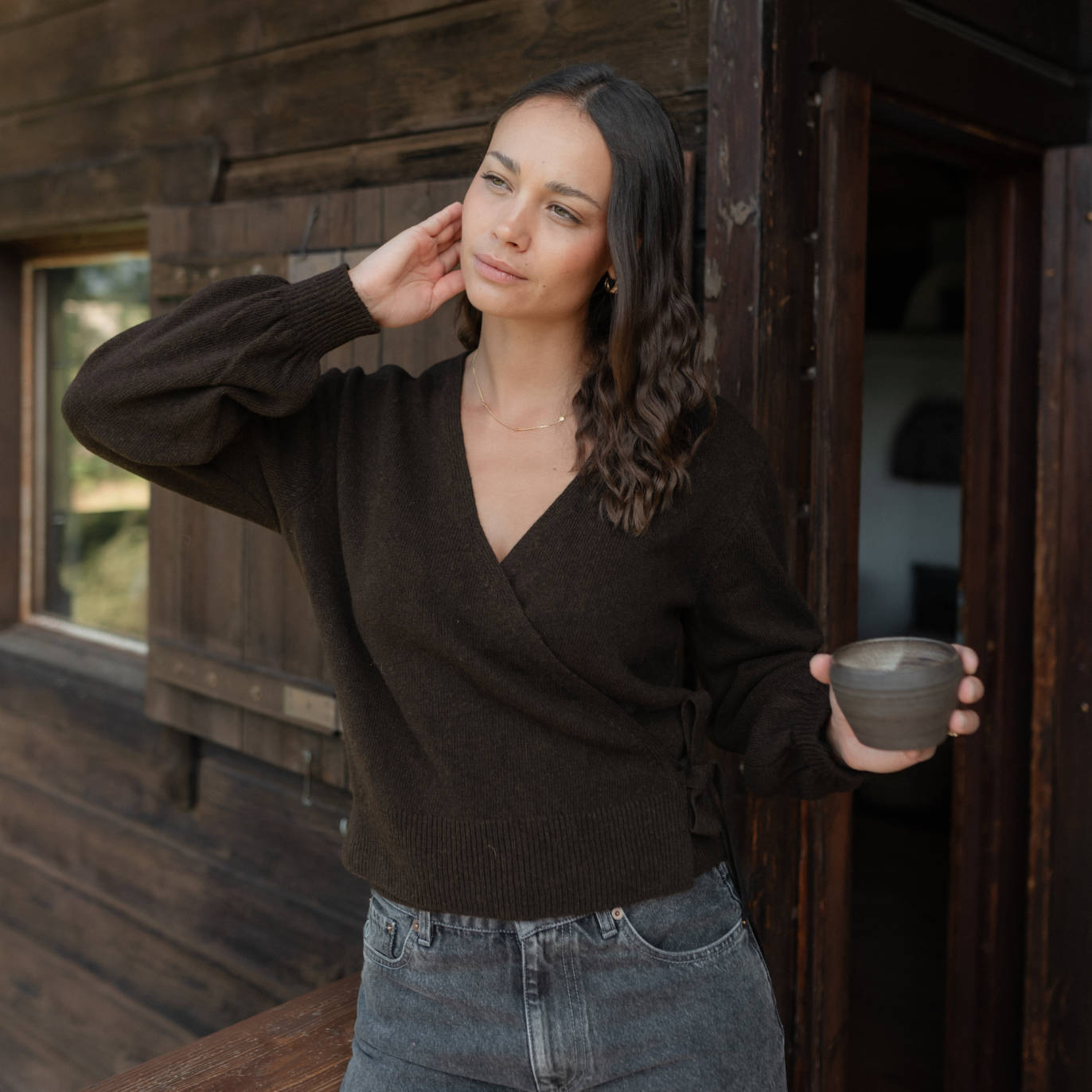 NORDLICHT Strickjacken Mona Wickelcardigan Wolle Braun