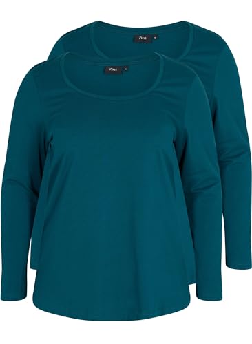 Zizzi Bluse Langarm 2er Pack Damen Baumwolle Rundhals