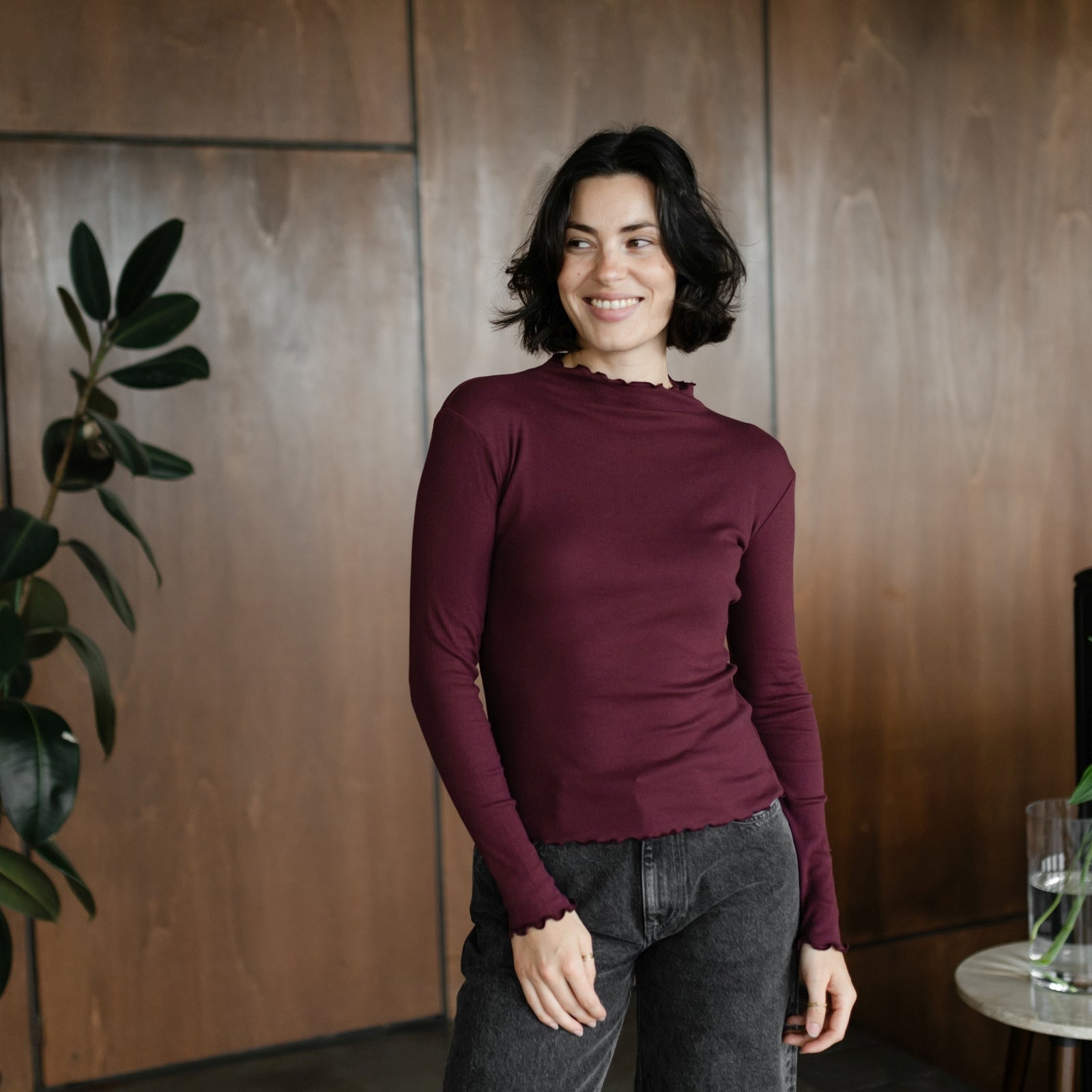 Nordlicht Lica Langarmshirt Cherry Stehkragen