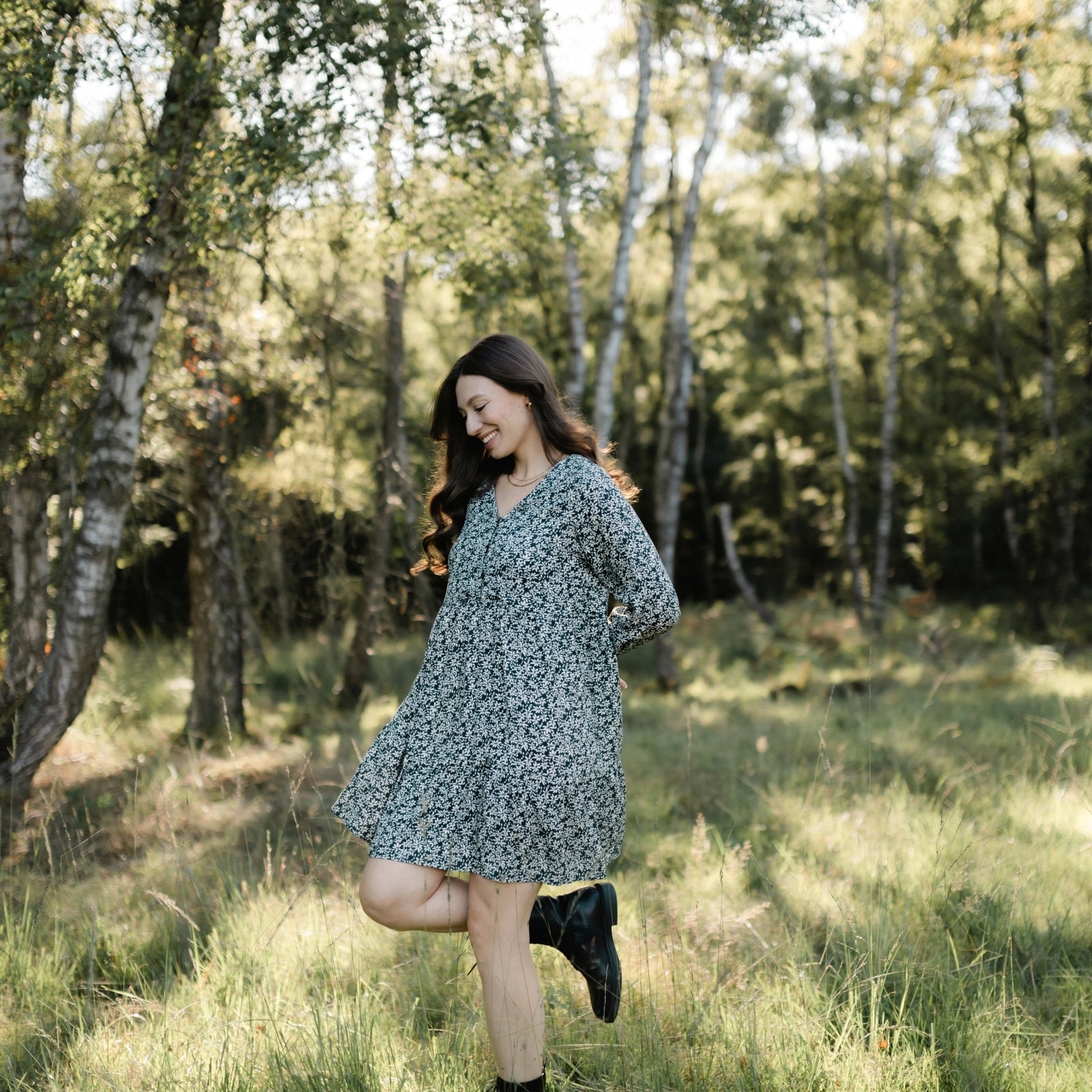 NORDLICHT Ami Kleid Blumenmuster grün Ecovero