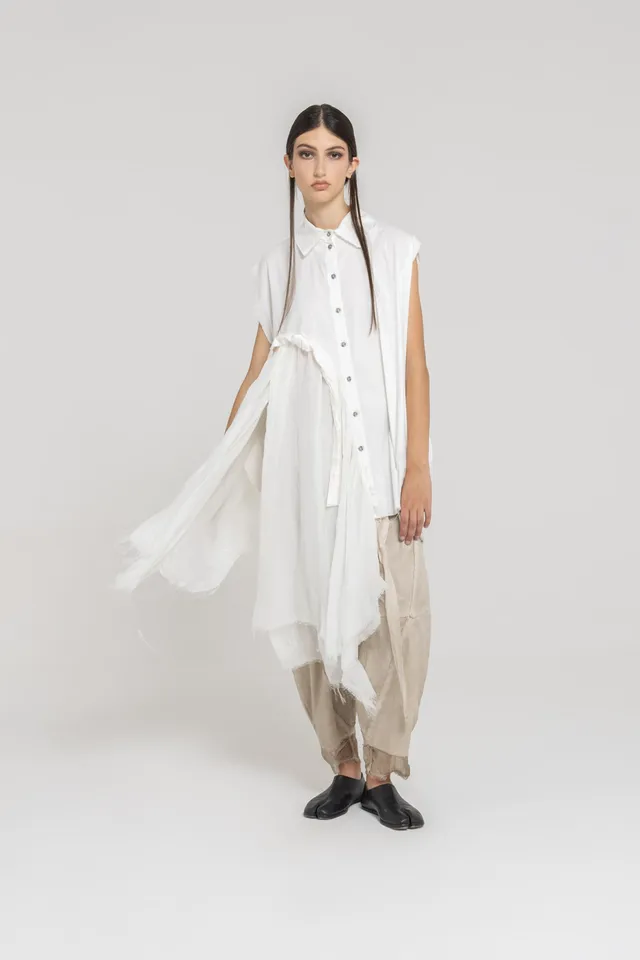 Sanctamuerte Camicie Hemdkleid Baumwolle Asymmetrisch Ärmellos