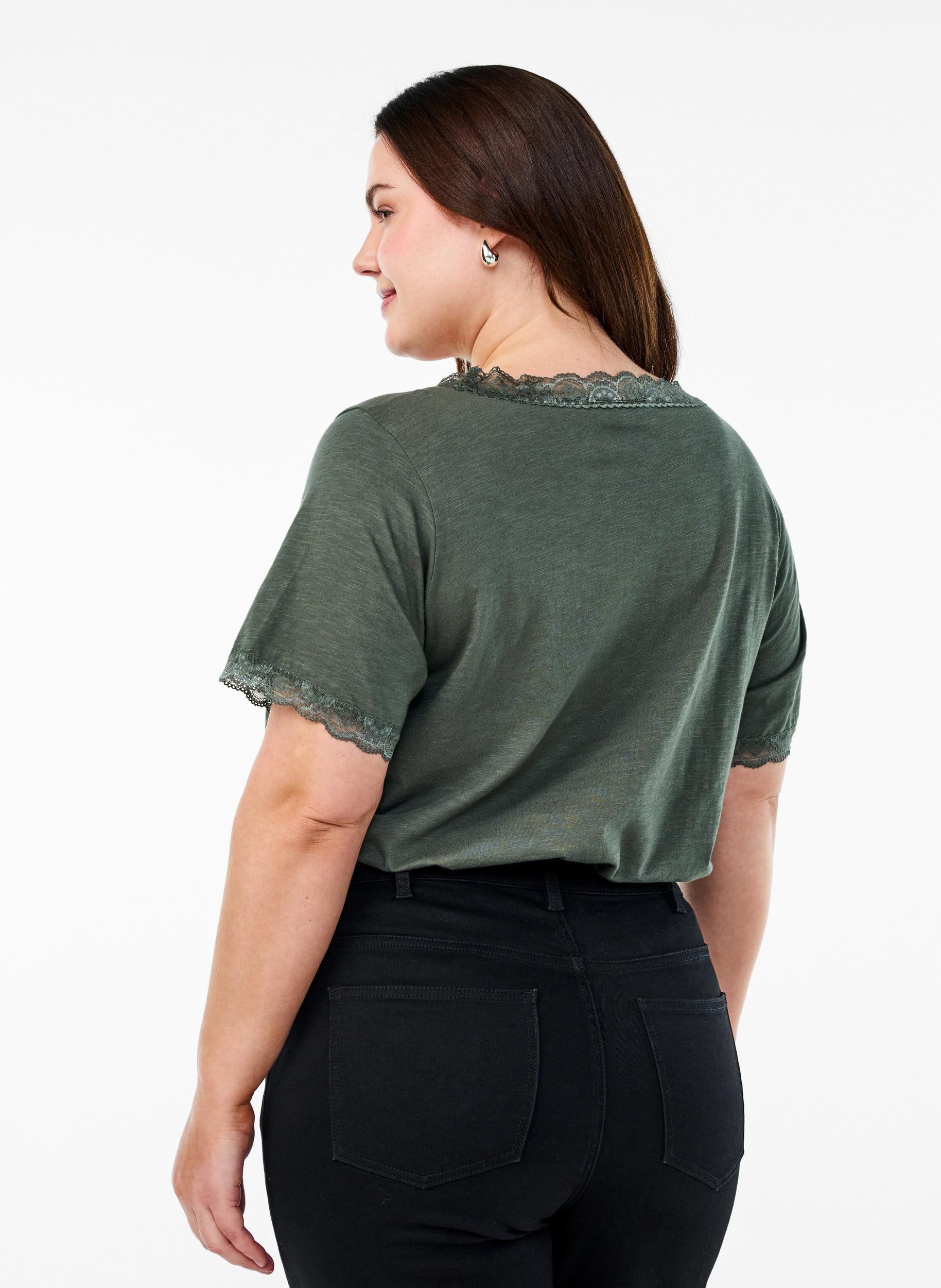 Zizzi T-Shirt V-Ausschnitt Spitze Baumwolle Große Größen