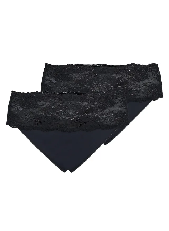 Zizzi Tanga Damen Gr.42 Spitze 2er-Pack schwarz