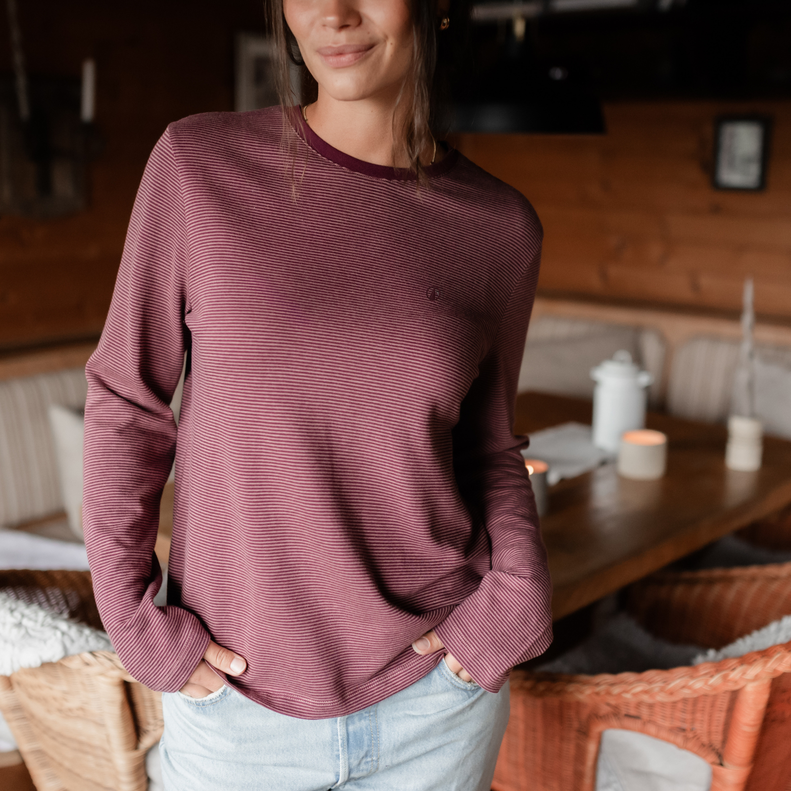 NORDLICHT Alva Oversize Langarmshirt Cherry Streifen