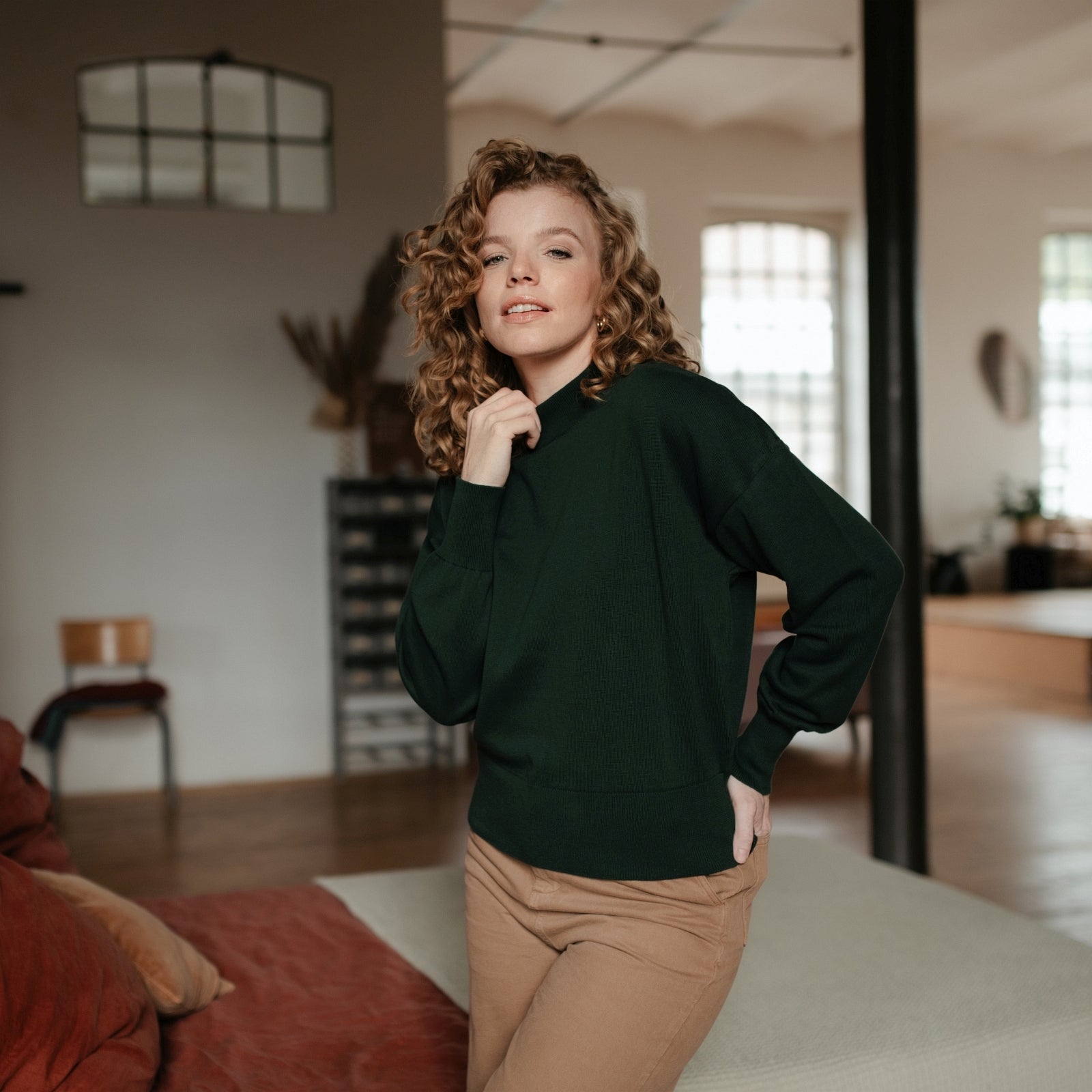 NORDLICHT Tarja Feinstrick Pullover Bio-Baumwolle Grün M