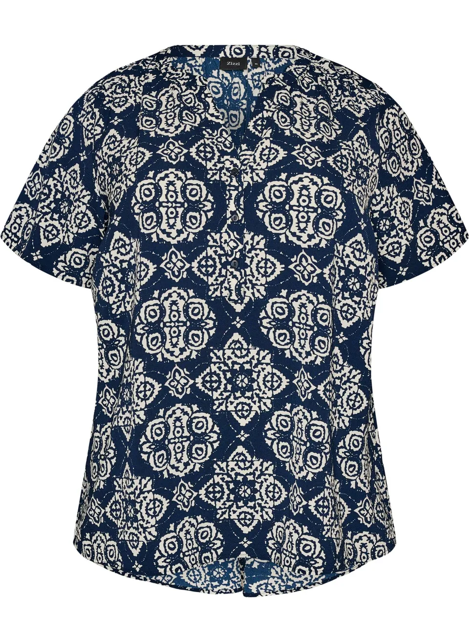 Zizzi Bluse Kurzarm V-Ausschnitt Navy Blazer Große Größen