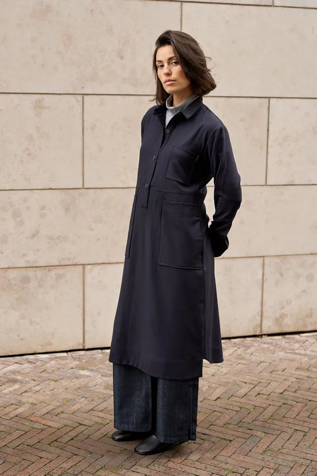 Christiane Strobel JOSIE Hemdblusenkleid Blau Wollmischung Größe S