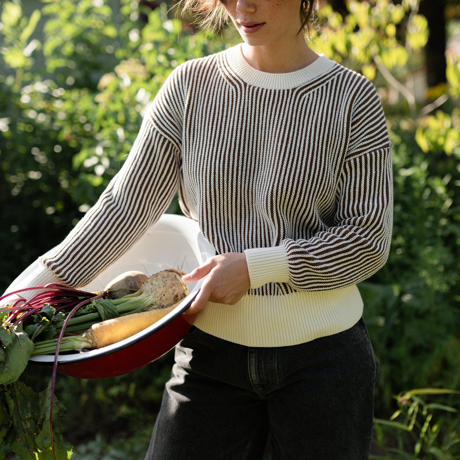 NORDLICHT Mara Grobstrick Pullover Hellbraun Streifen