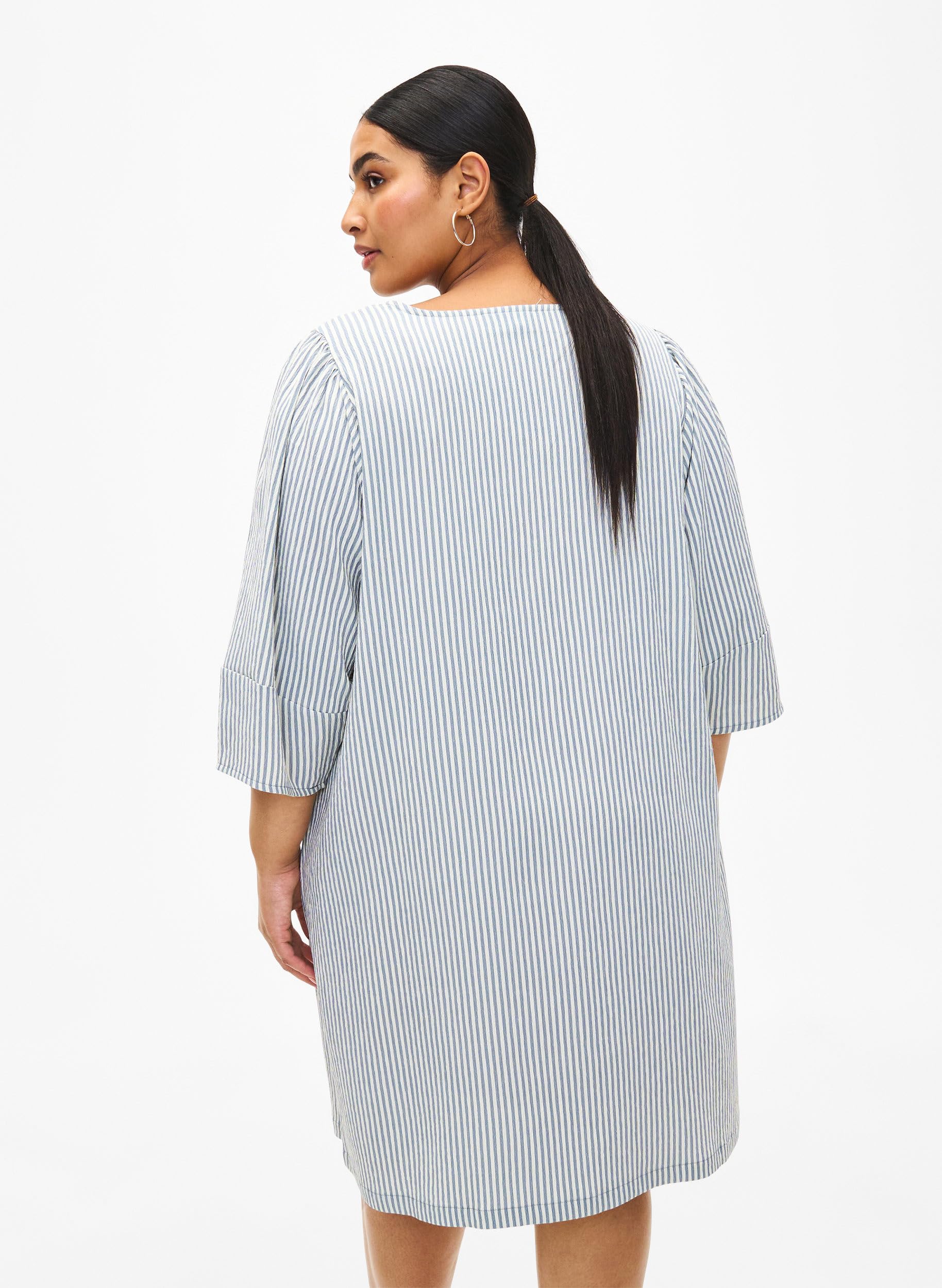 Zizzi Kleid 3/4-Ärmel Streifen große Größen V-Ausschnitt