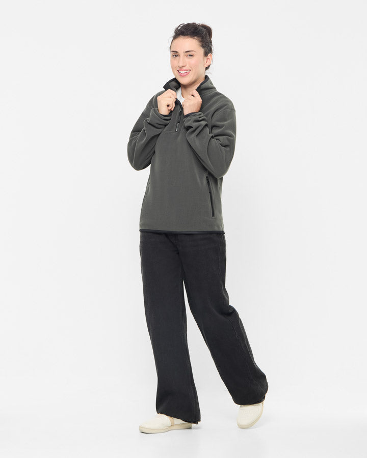 NIKIN TreeFleece Quarter Zip Pullover Ash Green Fleece
