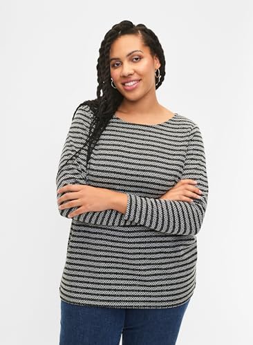Zizzi Bluse Gestreift Rundhals Langarm Große Größen