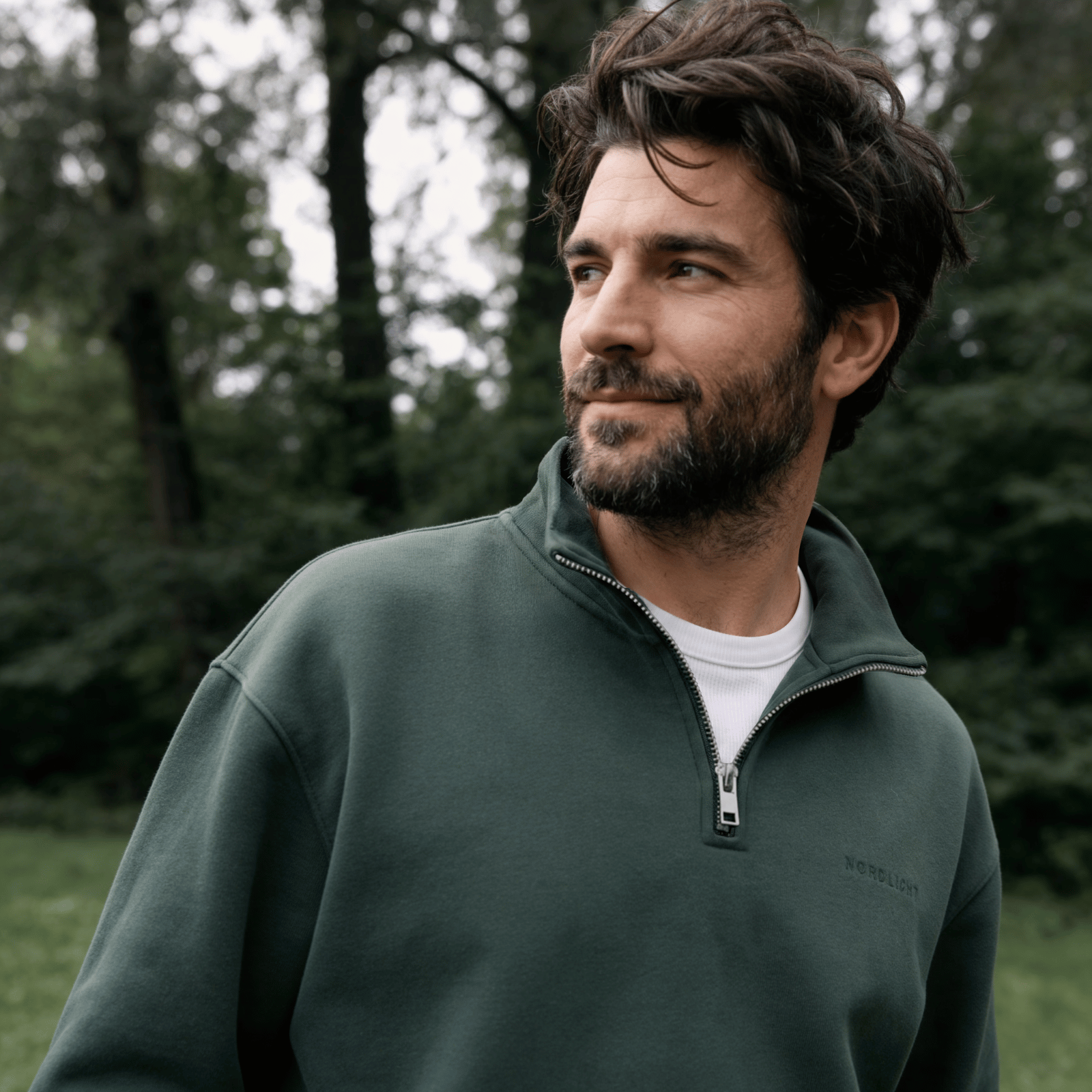 NORDLICHT Flinn Half-Zip Sweater Herren Grün Baumwolle