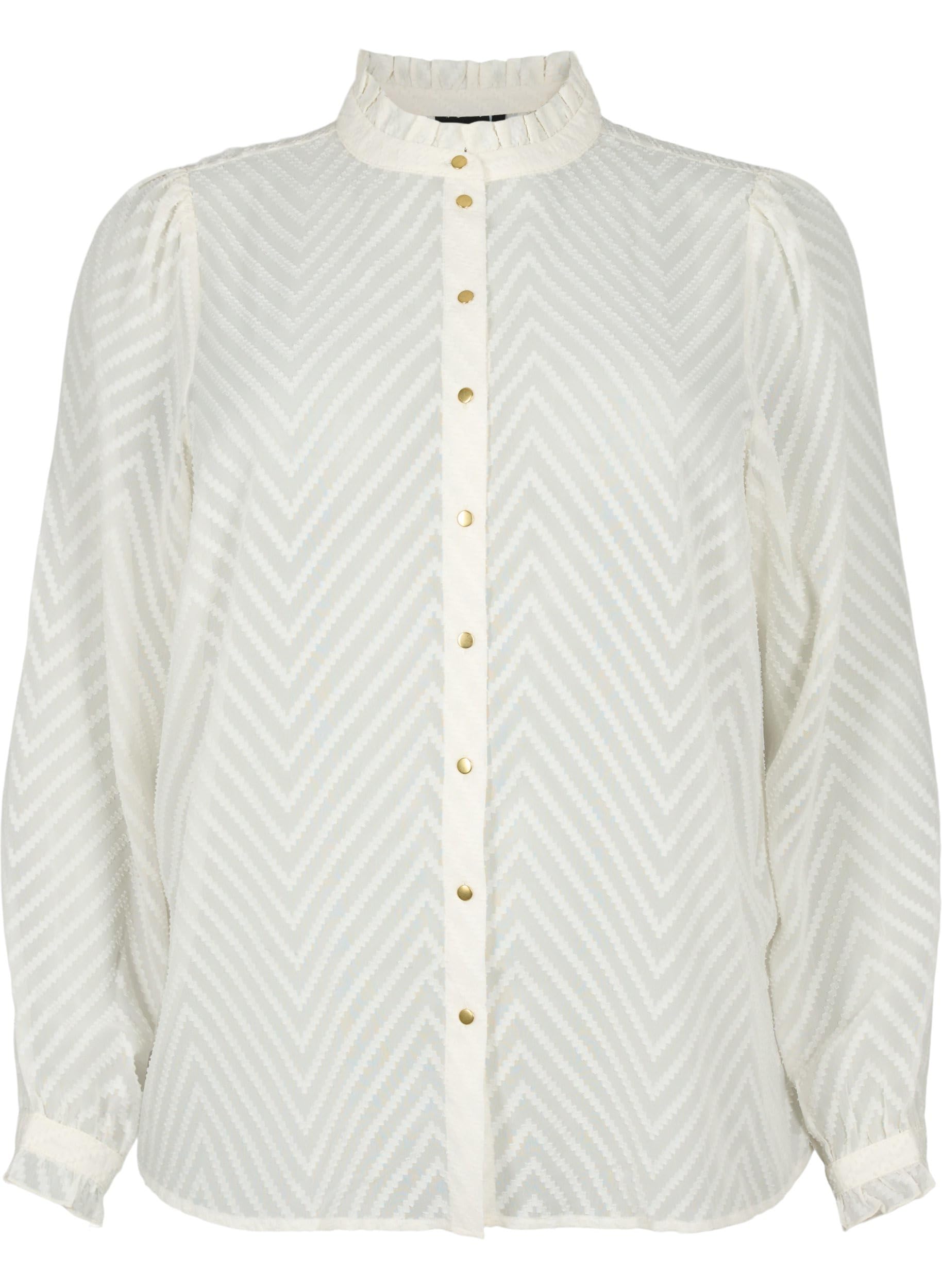 Zizzi Hemdbluse Langarm Rüschen Bluse Große Größen transparent