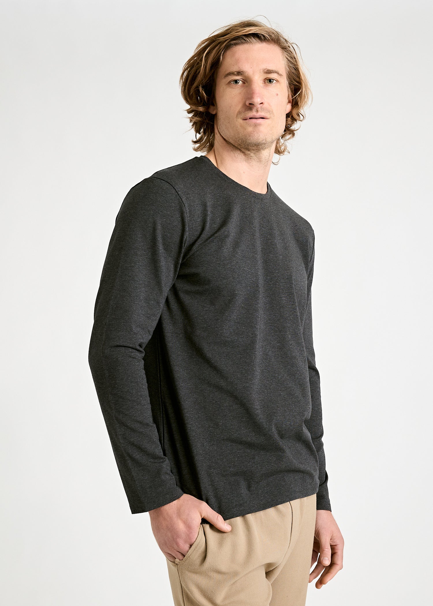 Wijld David Herren Langarmshirt Anthrazit Regular atmungsaktiv