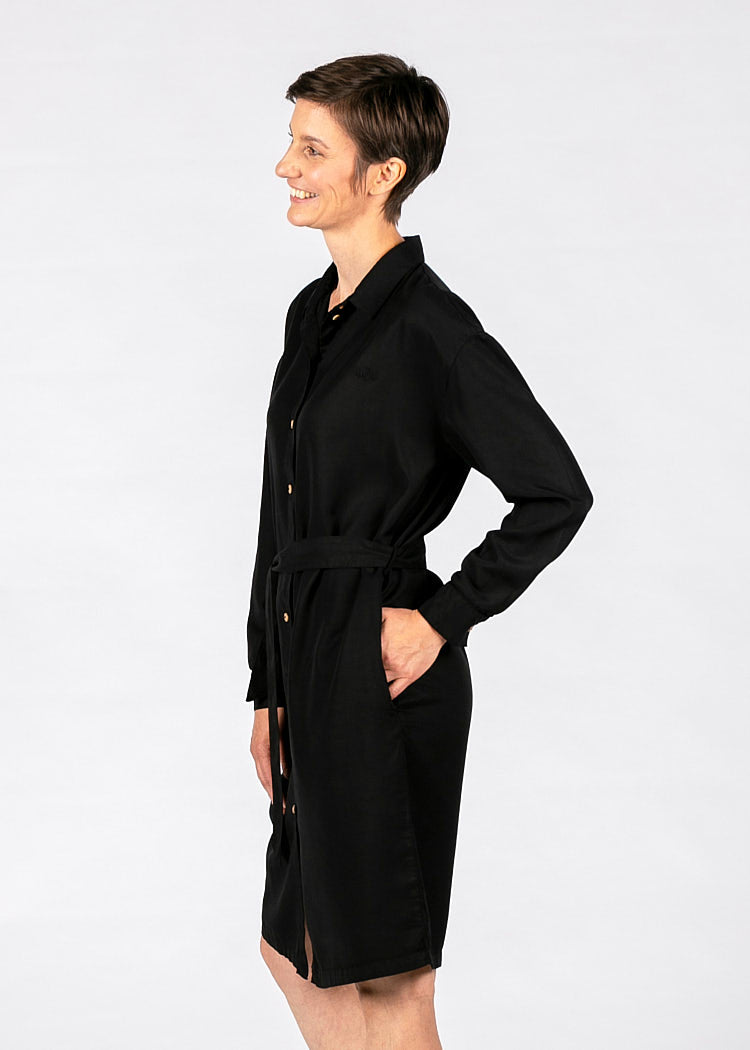 Wijld Hemdblusenkleid Black Kleid Schwarz Lyocell