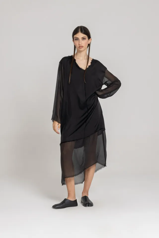 Sanctamuerte Abito V-Kleid Viskose-Satin Langarm