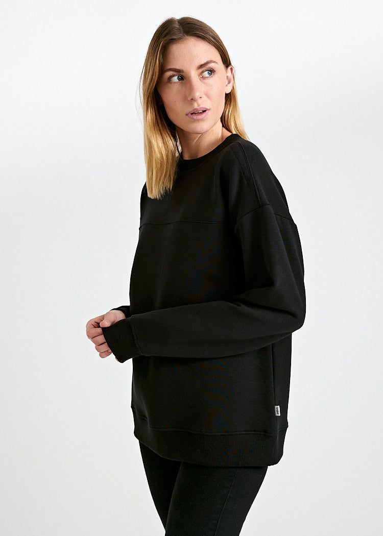 Wijld Marie Sweater Damen Schwarz Stehkragen Holz