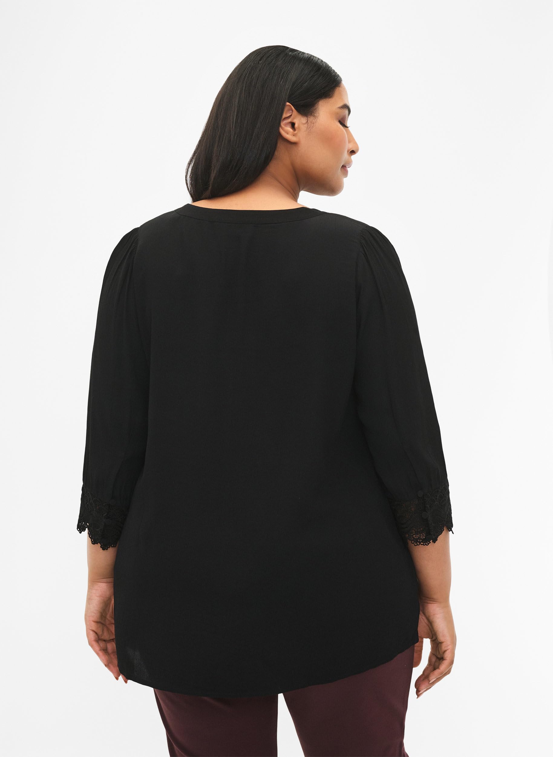Zizzi Blouses & Shirts Hemd V-Ausschnitt Spitze 7/8-Arm