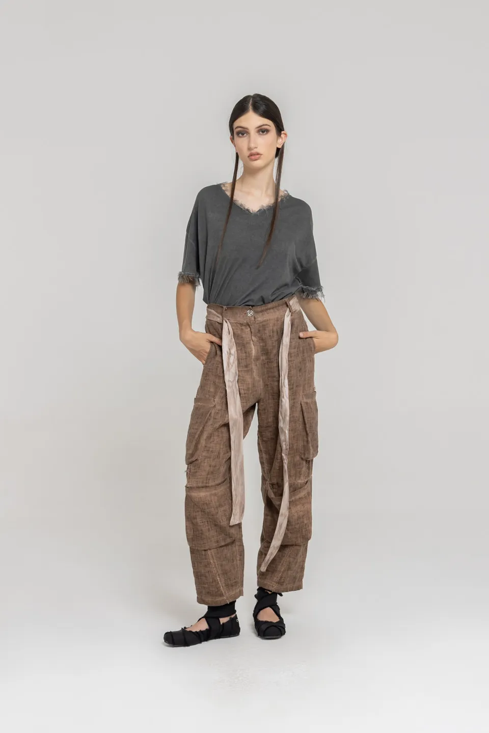 Sanctamuerte Pantaloni Cargo Hose Loose Fit Leinen
