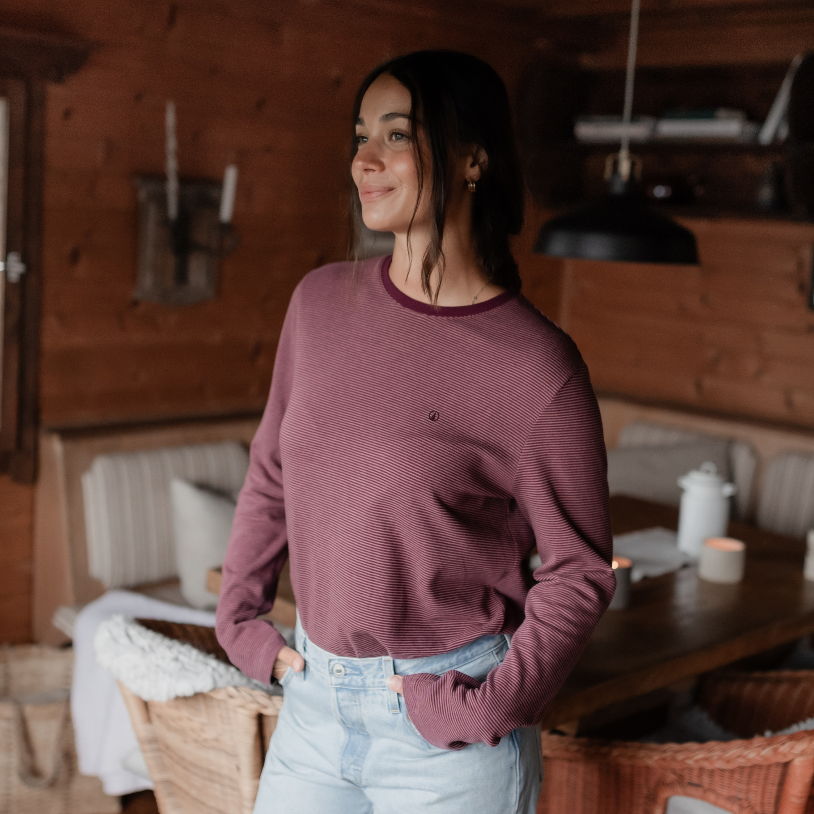 NORDLICHT Alva Oversize Langarmshirt Cherry Streifen