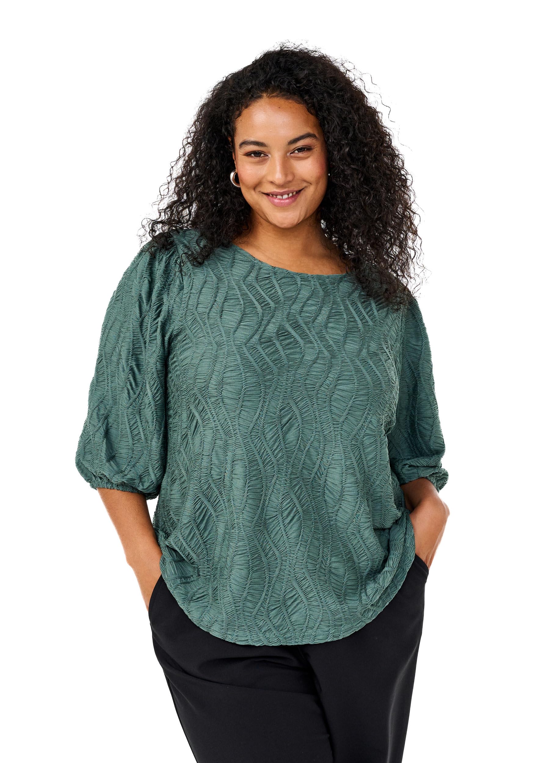 Zizzi Blouses Bluse Große Größen 42-60 3/4-Ärmel Textur
