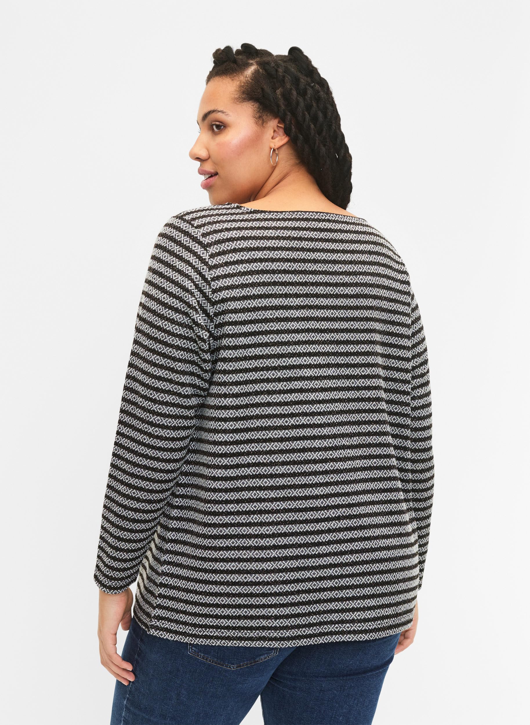 Zizzi Bluse Gestreift Rundhals Langarm Große Größen