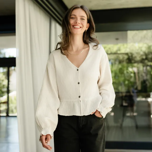 NORDLICHT Selma Musselin Bluse Damen Natur Punkte