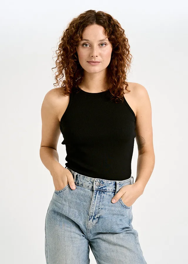 Wijld Irene Damen Ripp Tank Top Black Bio-Baumwolle