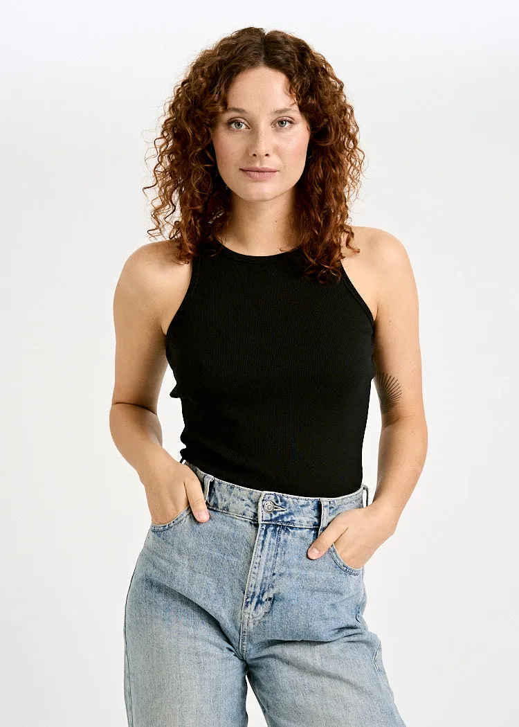 Wijld Irene Damen Ripp Tank Top Black Bio-Baumwolle