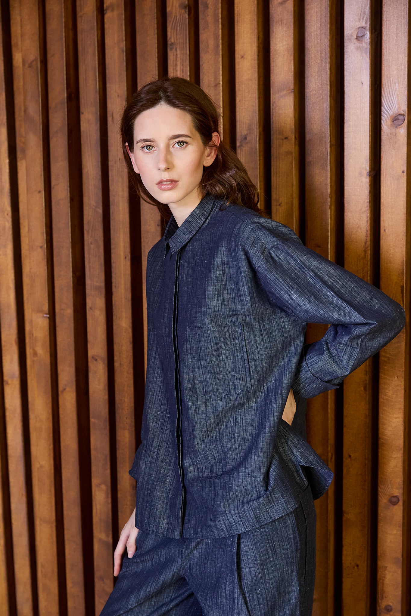 Christiane Strobel UMA Overshirt Blue Denim Leinenmix