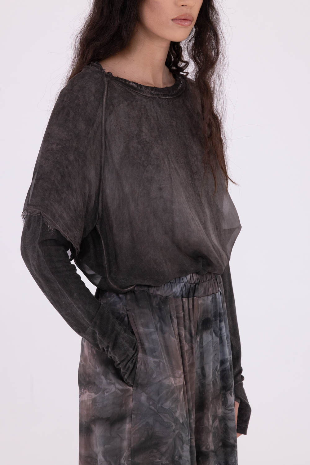 Sanctamuerte Pantaloni Palazzo Hose Viskose-Satin Batik