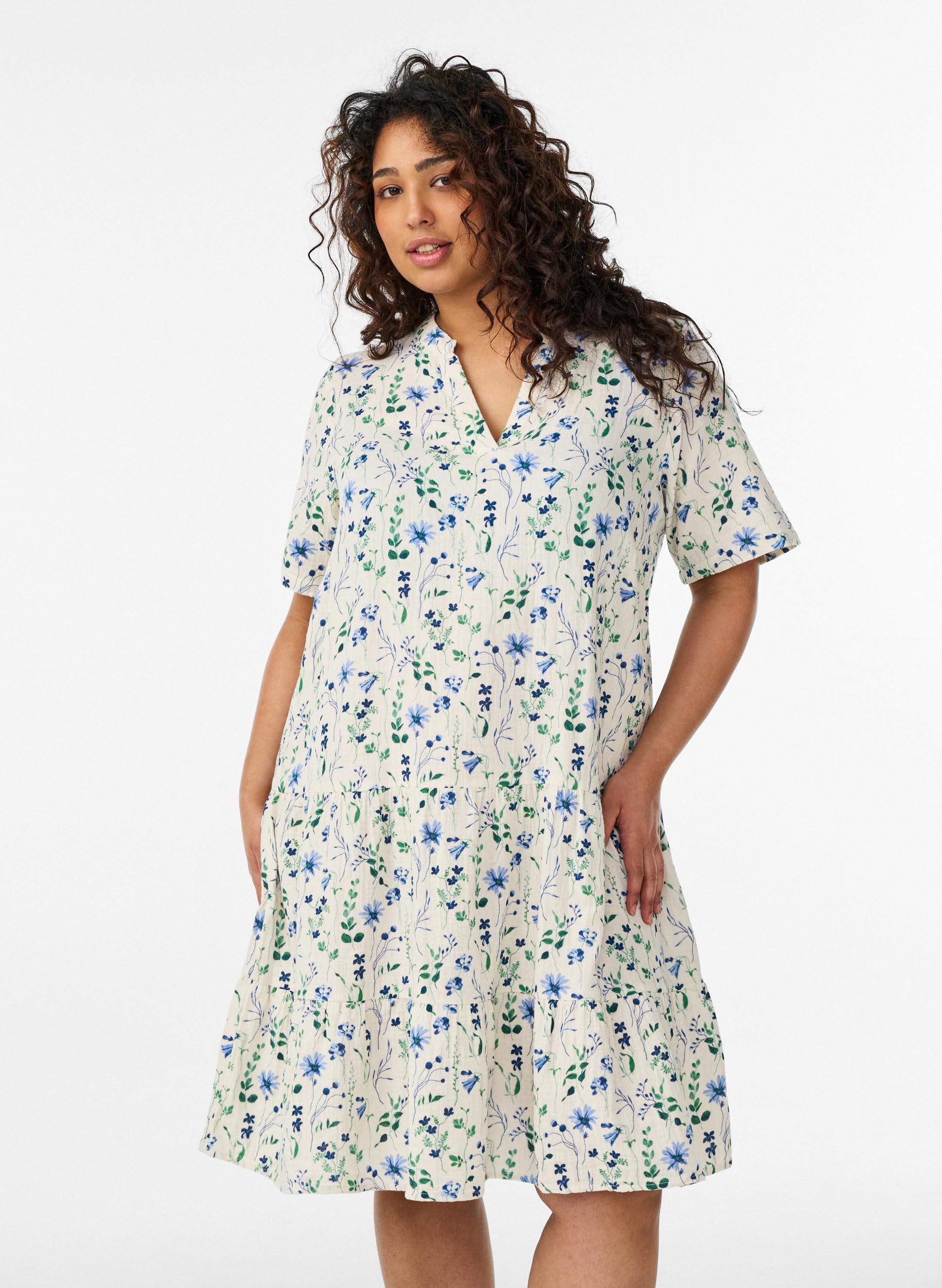Zizzi Musselin Kleid V-Ausschnitt Schwarz 46-48 Baumwolle