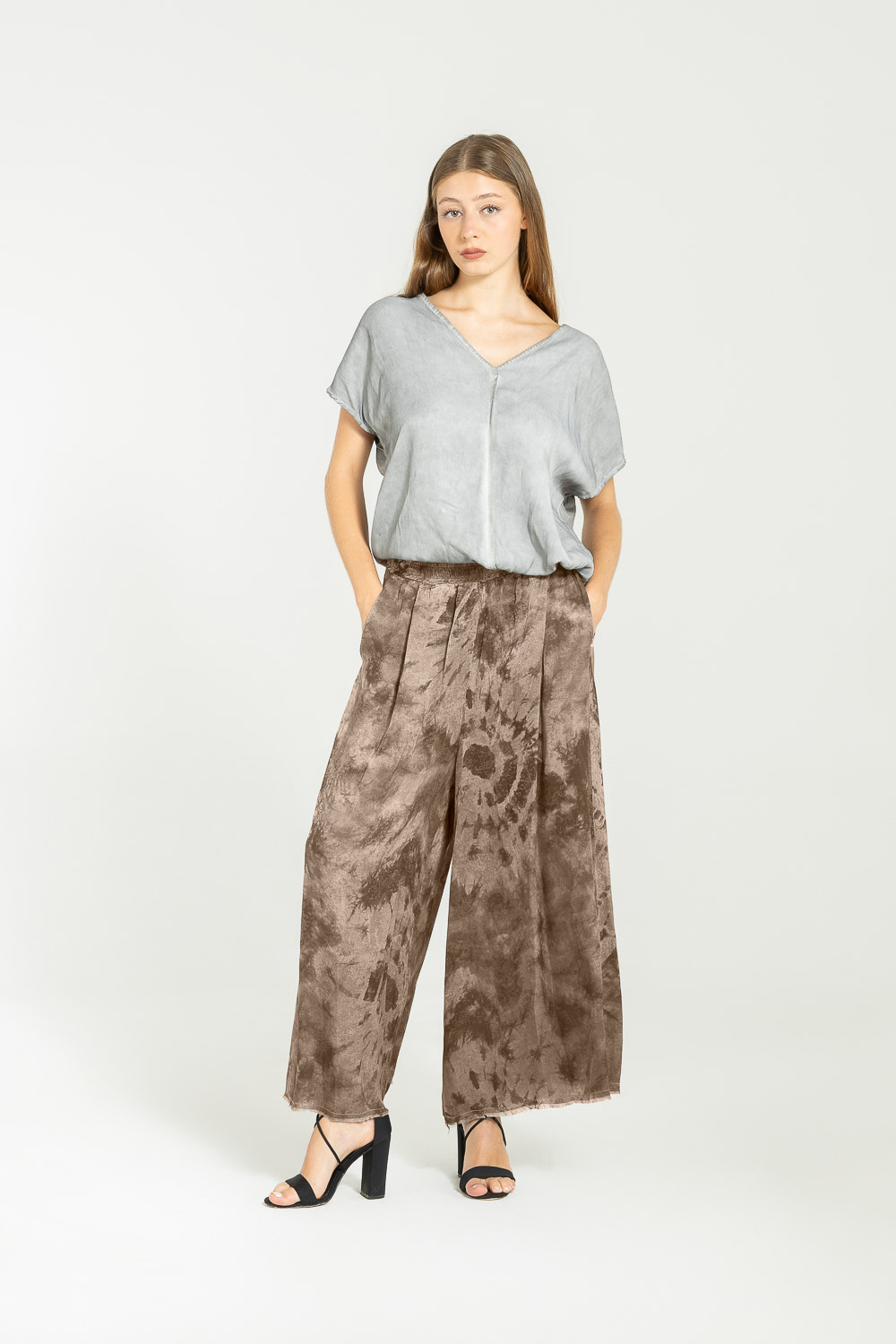 Sanctamuerte Pantaloni Pantalone Palazzo Hose Viskose Tie-Dye