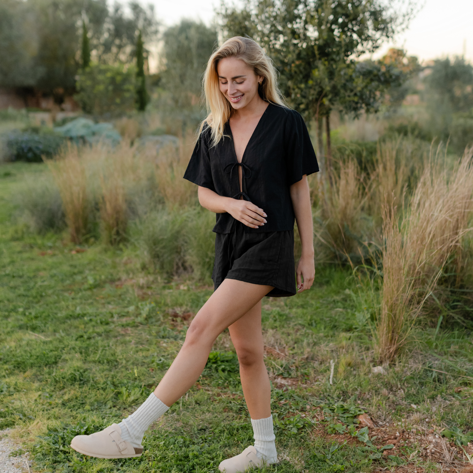 NORDLICHT Eira Jacquard Shorts Schwarz Bio-Baumwolle