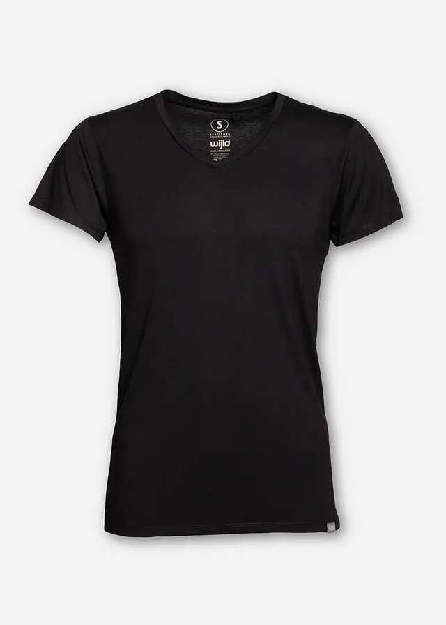Wijld V-Ausschnitt WoodShirt T-Shirt Schwarz Regular