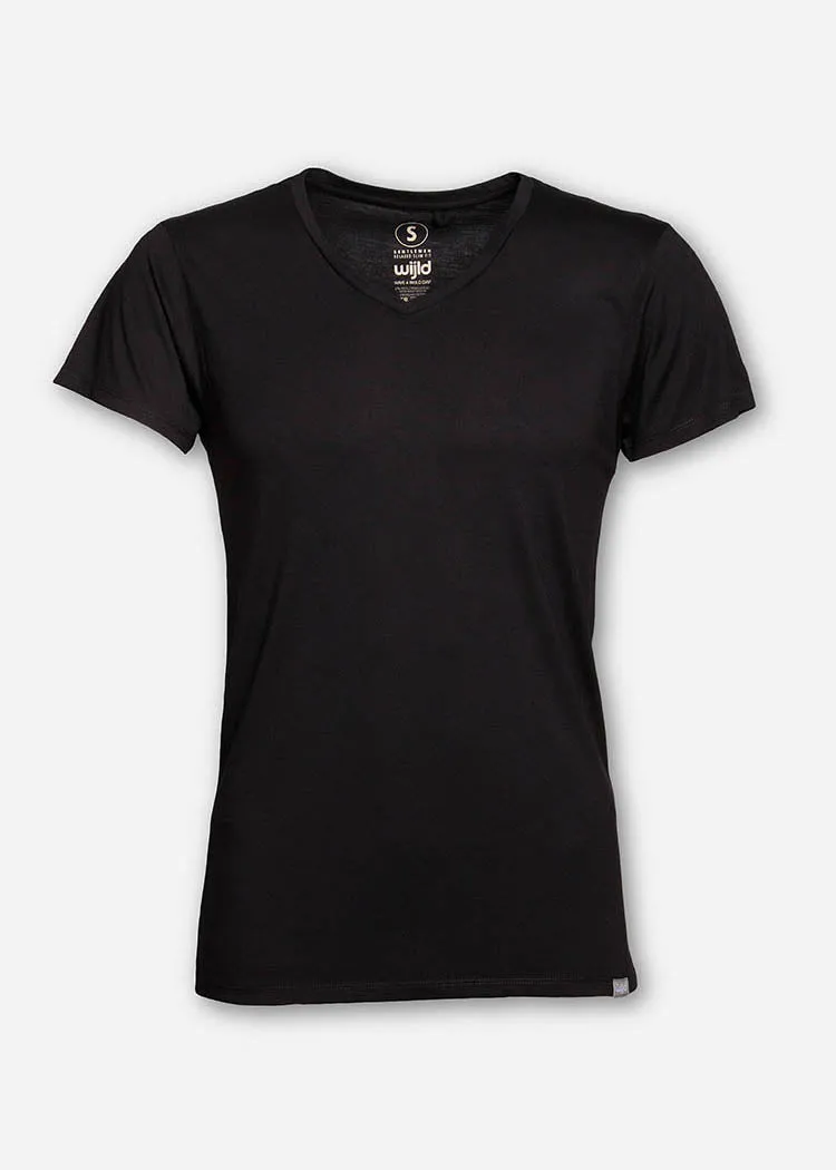Wijld V-Ausschnitt WoodShirt T-Shirt Schwarz Regular