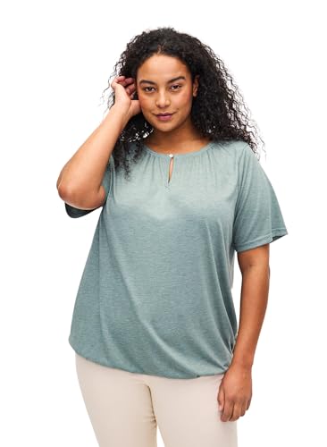 Zizzi Melange Bluse Kurzarm Rundhals Recycelt Große Größen