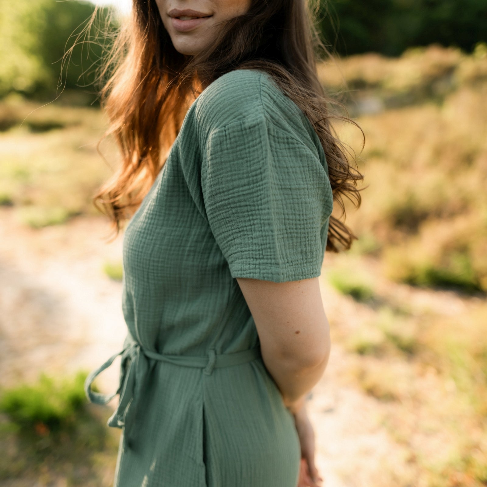 NORDLICHT Lara Musselin Jumpsuit Grün Bio-Baumwolle