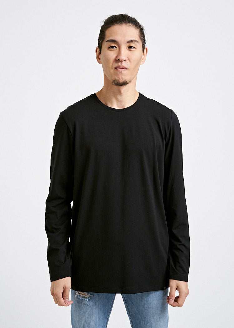 Wijld David Langarmshirt Black anliegend Holzfaser