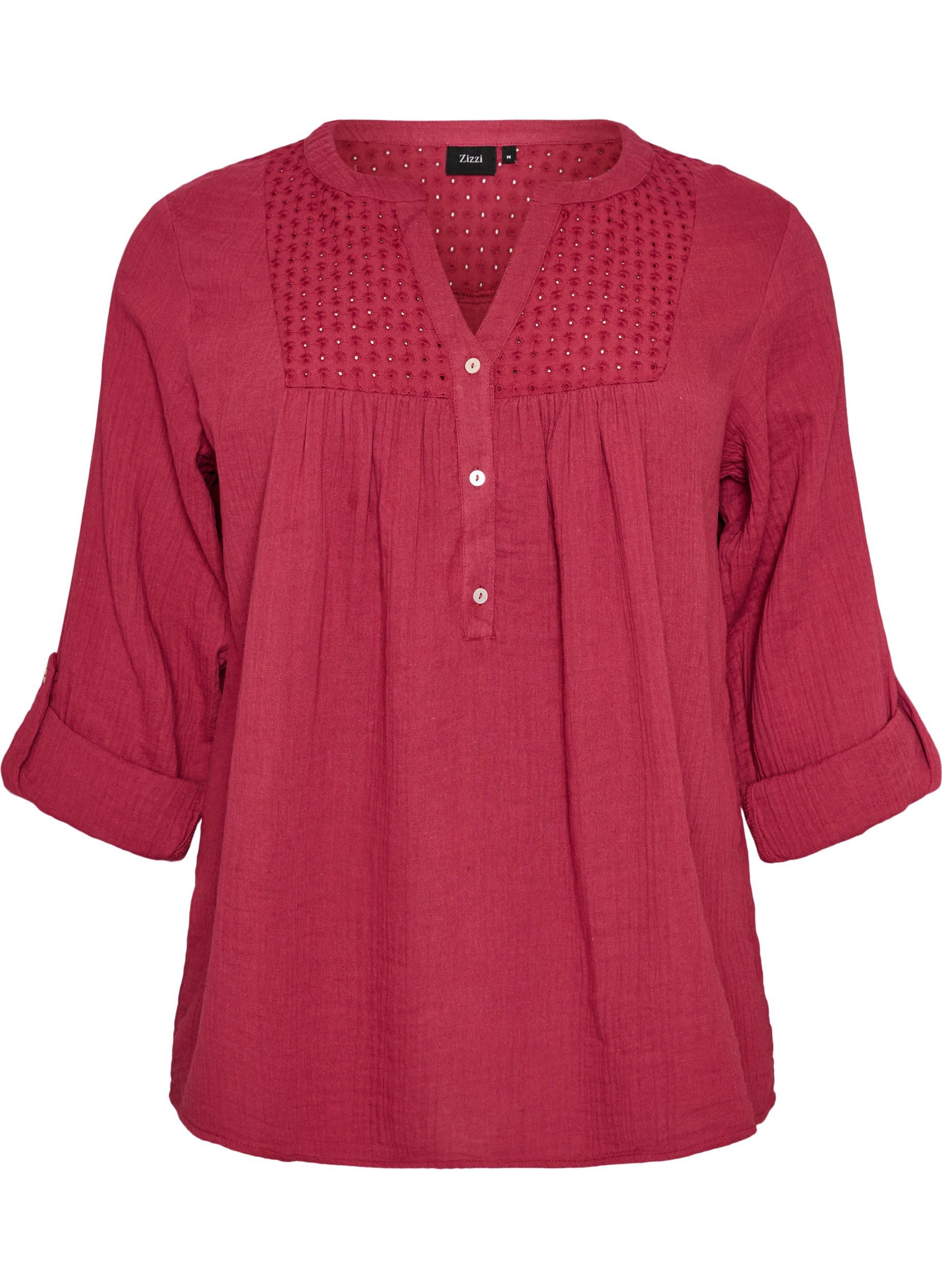 Zizzi Musselinbluse Damen Rhododendron Lochstickerei Gr.50-52
