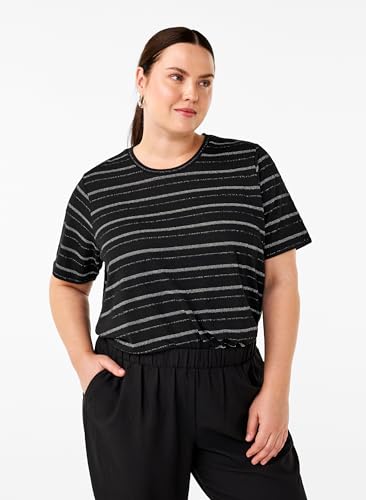 Zizzi T-Shirts & Tops T-Shirt Rundhals Streifen Silber 42-60