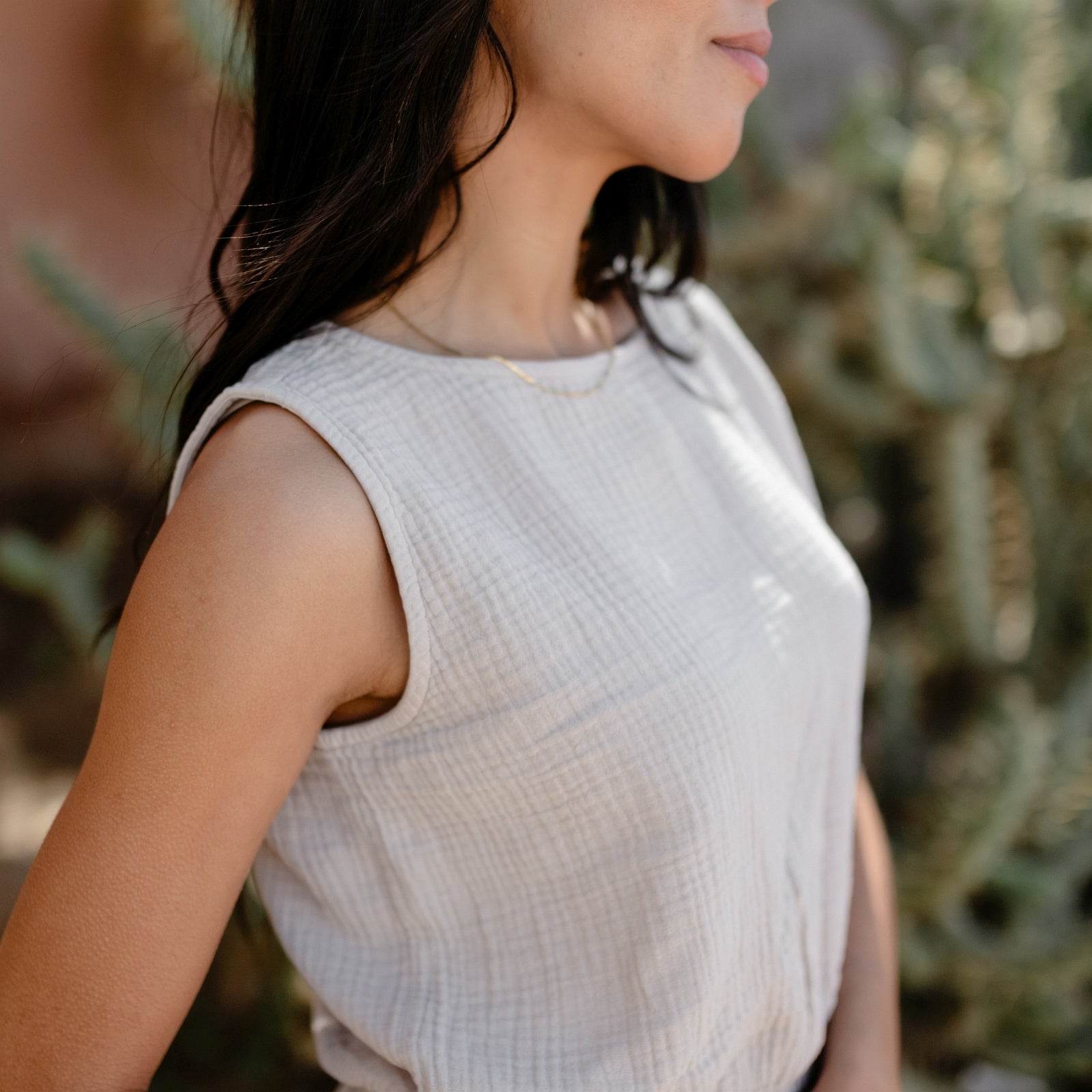 NORDLICHT Marie Musselin Crop Top Natur